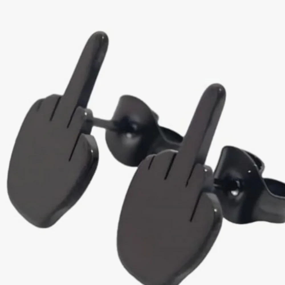 Black Middle Finger Stud Earrings